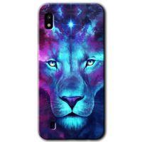 MRCİLETİSİM Samsung Galaxy A10 Kılıf Baskılı Kapak - Neon Lion +Tam Kaplayan Mat Seramik