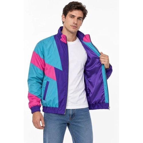 Erkek 80’ler Retro Wintage Dijital Baskılı Fermuarlı Rüzgar Kesici Mevsimlik Ceket