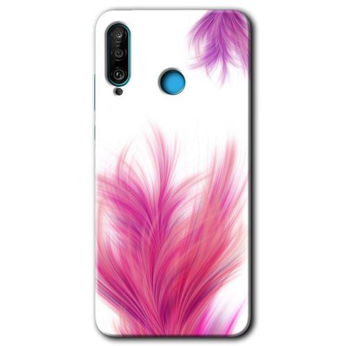 Huawei P30 Lite Kılıf HD Desen Baskılı Arka Kapak - Pembe Tüy + Kırılmaz Cam