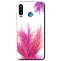 Huawei P30 Lite Kılıf HD Desen Baskılı Arka Kapak - Pembe Tüy + Kırılmaz Cam