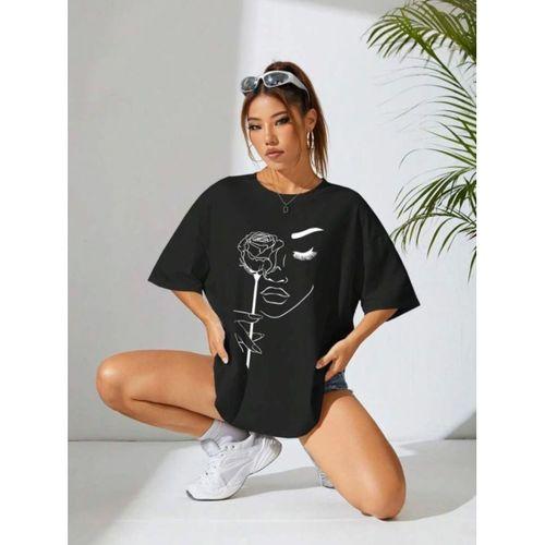 Baskılı Oversize T-shirt - Siyah