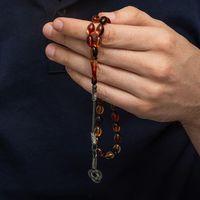 Gümüş Karışık Renk Kazaz Püsküllü Sıkma Kehribar Tesbih