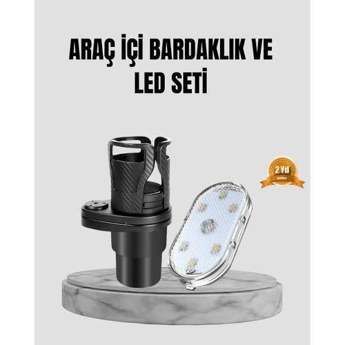 360° Döner Çiftli Bardak Tutucu Ve Kablosuz Ambiyans Led Işık Araç Seti