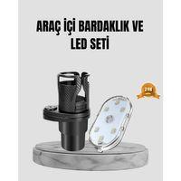 360° Döner Çiftli Bardak Tutucu Ve Kablosuz Ambiyans Led Işık Araç Seti