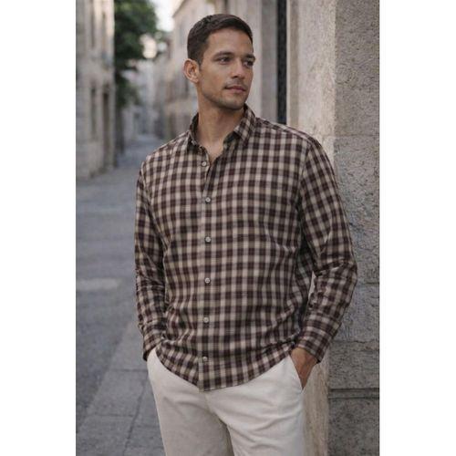 Jacob Kareli %100 Pamuklu Relaxed Fit Casual Giyim Ekose Erkek Gömlek - Kahve