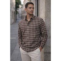 Jacob Kareli %100 Pamuklu Relaxed Fit Casual Giyim Ekose Erkek Gömlek - Kahve