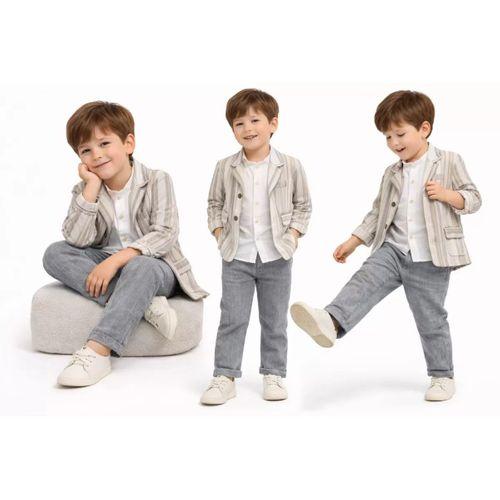 1-5 Yaş Müslin Gömlekli Keten 3 Parça Çocuk Takımı