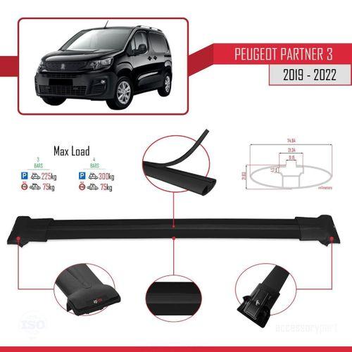 Peugeot Partner 2019-2022 Arası ile uyumlu FLY Model Ara Atkı Tavan Barı SİYAH 3 ADET BAR