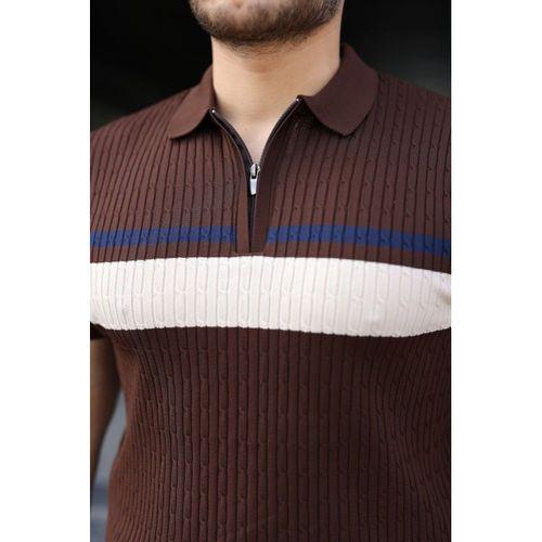 Erkek Örgü Desenli Renkli Kısa Kollu Triko Tişört