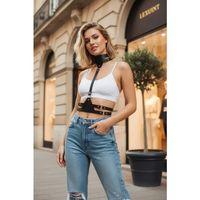 Siyah Kadın Kemer Deri Vücut Harness Boyun Detaylı - Brf22