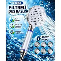 Modern Tasarımlı 6 Modlu Filtreli Duş Başlığı Büyük Panel Metalik Beyaz Duş Atı