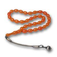 Gümüş Kazaz Püsküllü Sıkma Kehribar Tesbih