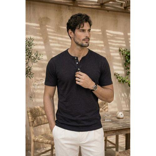 Edgar Regular Fit 3 Düğmeli Pat Flamlı Suprem Kumaş Pis Yaka Erkek T-Shirt - Siyah