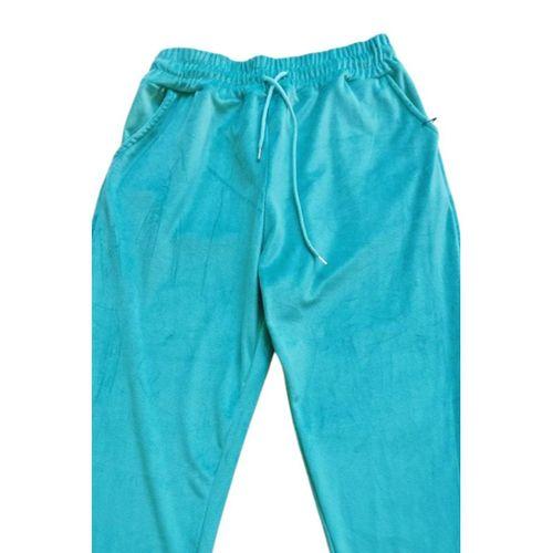 Parlak Kadife Cepli Pantolon Eşofman Pijama Altı Unisex Lastikli Paça Yeşil