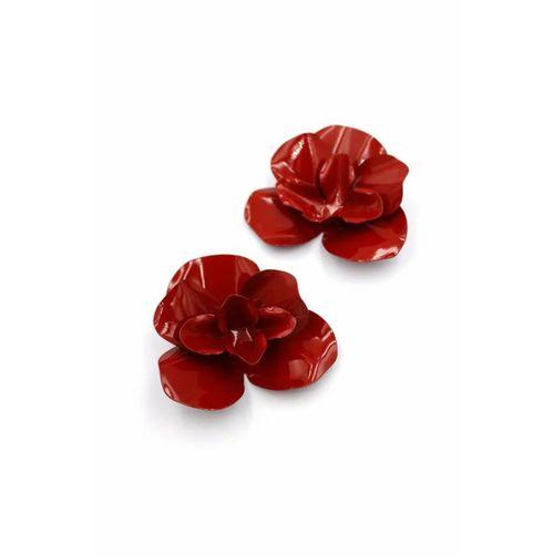 Metal Çiçek Küpe - Kırmızı