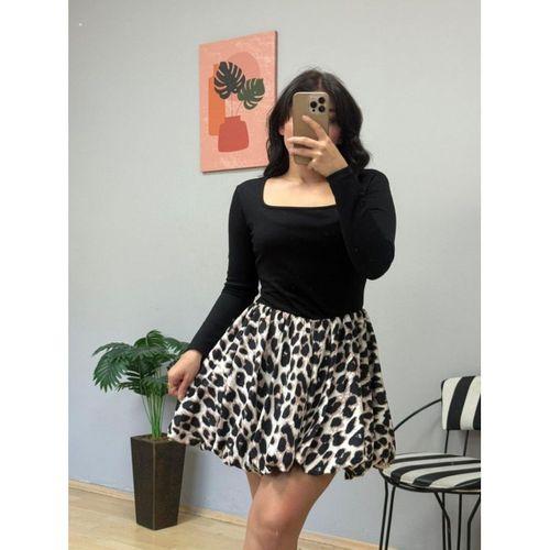 Kadın Uzun Kollu Kare Yaka Mini Balon Modal Elbise