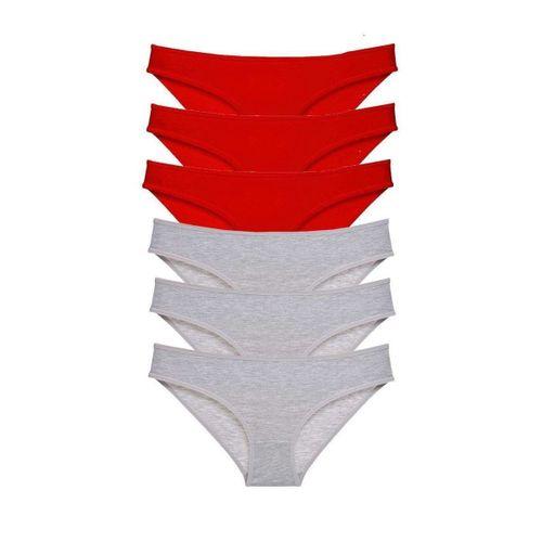 6 Adet Eko Set Likralı Kadın Slip Külot Kırmızı Gri