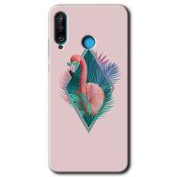 Huawei P30 Lite Kılıf Baskılı Kapak - Flamingo + 5D Tam Kaplayan Cam