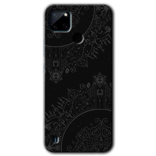 MRCİLETİSİM Realme C21 Kılıf HD Desen Baskılı Arka Kapak + Temperli Cam - Siyah Mandala