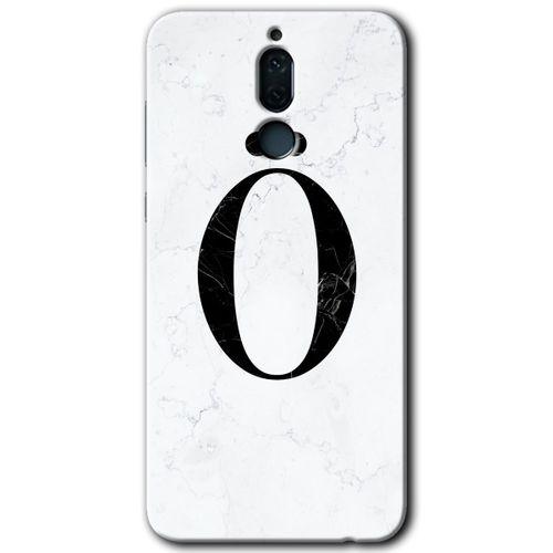 MRCİLETİSİM Huawei Mate 10 Lite Kılıf HD Desen Baskılı Arka Kapak + Temperli Cam - Beyaz Mermer Desenli Ö Harfi