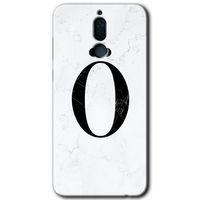 MRCİLETİSİM Huawei Mate 10 Lite Kılıf HD Desen Baskılı Arka Kapak + Temperli Cam - Beyaz Mermer Desenli Ö Harfi