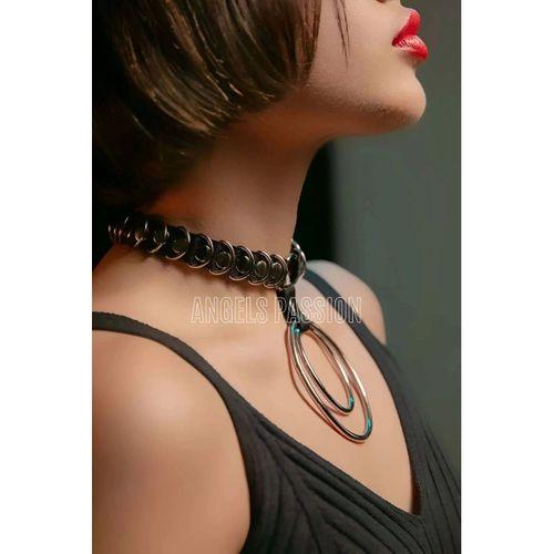 Şık Elastik Choker - Halka Detaylı Lastik Kolye - Şık Lastik Choker Harness - APFT576