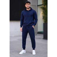 Erkek İki İplik Kapüşonlu Kanguru Cepli Sweatshirt Jogger Pantolon Alt Üst Eşofman Takımı - Lacivert