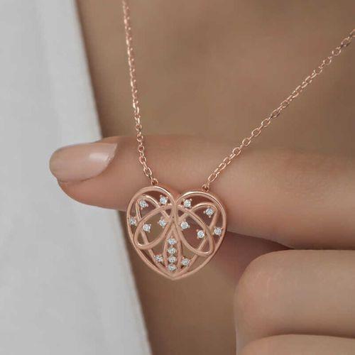 Lucky Life 925 Ayar Gumuss  Rose Bombeli Kalp Lucky Life Lucky Life Kadın Kolye