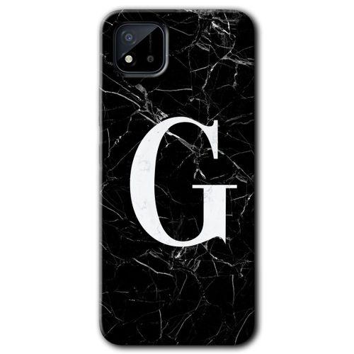 Realme C11 HD Baskılı Kılıf + 9D Tam Ekran Koruyucu - Siyah Mermer Desenli G Harfi