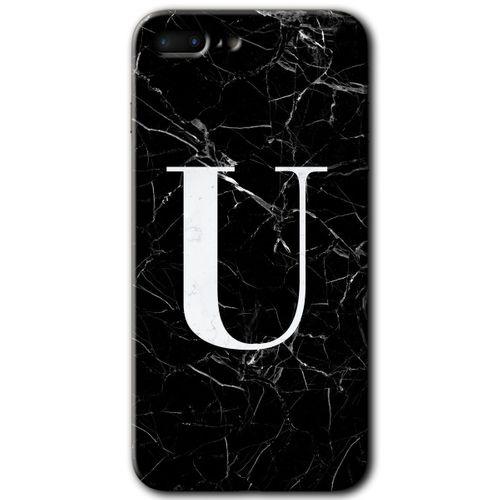 iPhone 7 Plus HD Baskılı Kılıf + 9D Tam Ekran Koruyucu - Siyah Mermer Desenli U Harfi