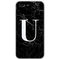 iPhone 7 Plus HD Baskılı Kılıf + 9D Tam Ekran Koruyucu - Siyah Mermer Desenli U Harfi