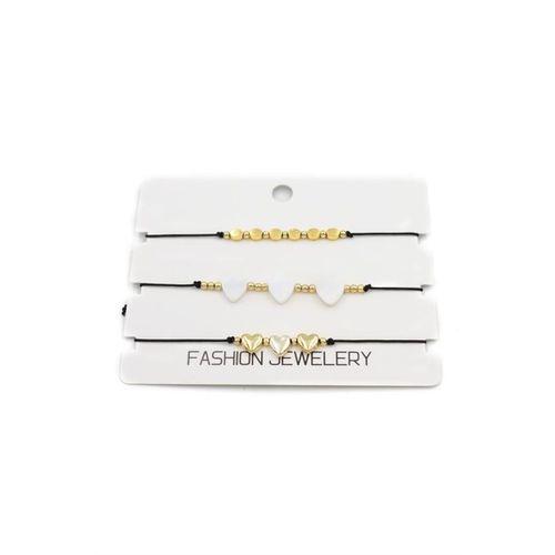 3'Lü Kalp İp Bileklik - Altın