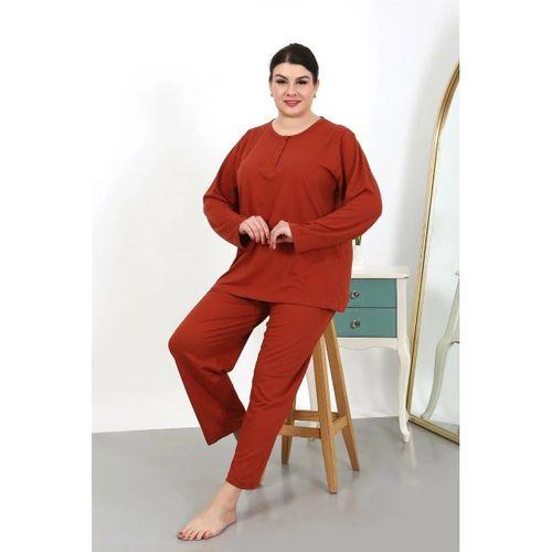 Kadın Büyük Beden Uzun Kol Penye Pijama Takımı Kiremit