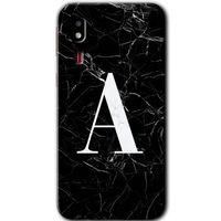 Galaxy A2 Core Kılıf HD Desen Baskılı Arka Kapak - Siyah Mermer Desenli A Harfi + Kırılmaz Cam