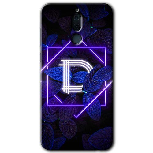 Potkal Hediye Fabrikası Huawei Mate 10 Lite HD Baskılı Kılıf + 9D Tam Ekran Koruyucu - Dark Neon Yaprak D Harfi