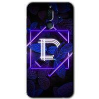 Potkal Hediye Fabrikası Huawei Mate 10 Lite HD Baskılı Kılıf + 9D Tam Ekran Koruyucu - Dark Neon Yaprak D Harfi