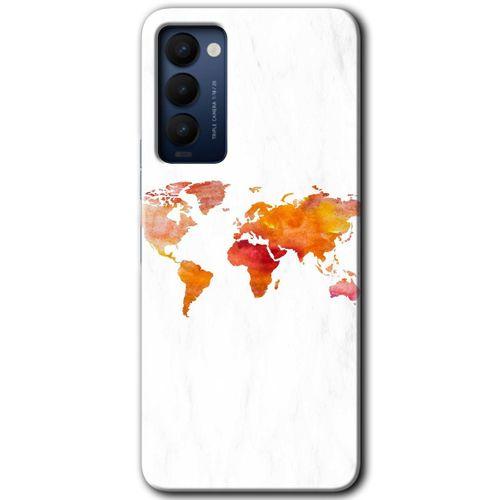 Tecno Camon 18T HD Baskılı Kılıf + 9D Tam Ekran Koruyucu - Dünya Haritası