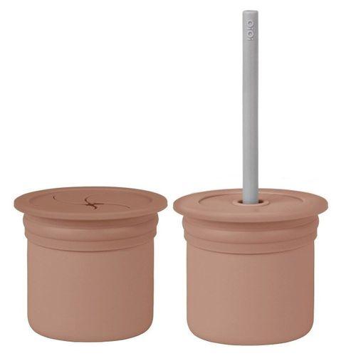 OiOi OiOi Ham+Hüp Pipetli Silikon Bardak Seti Woody Brown / Powder Grey
