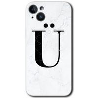 iPhone 14 Plus Kılıf HD Desen Baskılı Arka Kapak - Beyaz Mermer Desenli Ü Harfi