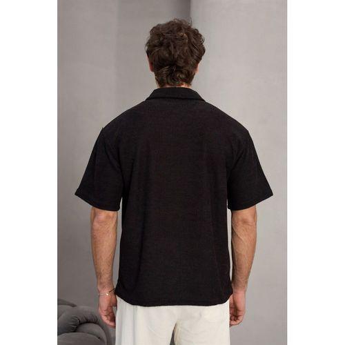 Aretus Şönil Kumaş Regular Fit Tek Düğmeli Polo Yaka Erkek T-Shirt - Siyah