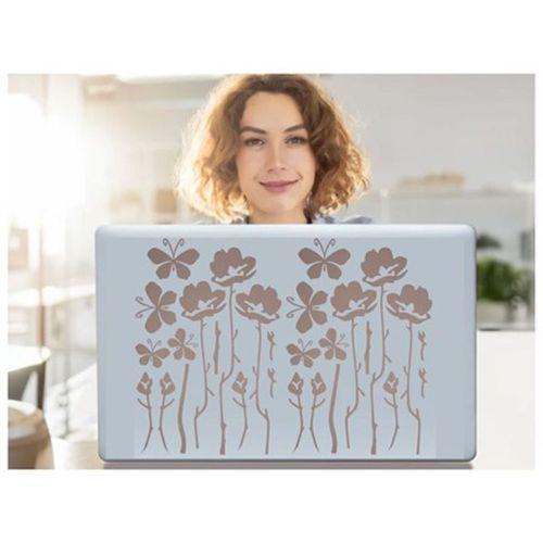 2 Adet Defter Sticker,Laptop Sticker Gri Çiçekli  Pvc 48X33X0,5Cm