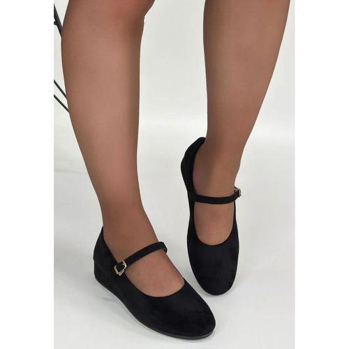 Lossa Siyah Süet Kemerli Babet Ayakkabı