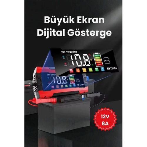 12v 8a Akıllı Akü Şarj Cihazı 12v 8a Lcd Ekranlı Pulse Repair Otomatik Akü Şarj & Desülfatör