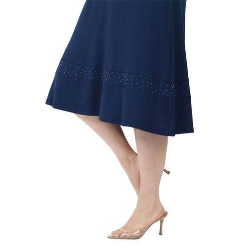 Melsay Butik Taş Baskılı Şerit Kısa Kollu Lacivert Midi Elbise