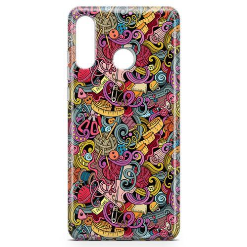 Huawei P30 Lite Kılıf Doodle Dikiş Makinesi Arka Kapak Koruma Desenli Full Koruyucu