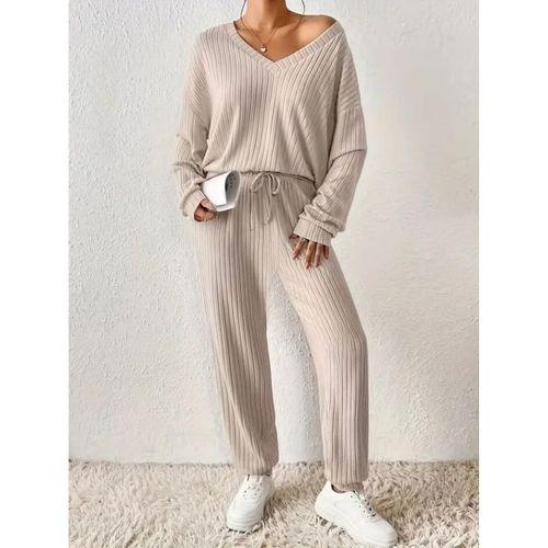 Kadın Uzun Kollu V Yakalı Kaşkorse Bluz Ve Pantolon Ikili Takım