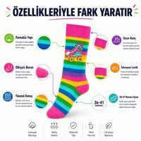 Gökkuşağı Çizgili Retro Paten Desenli Soket Çorap Pamuklu Dikişsiz Burun 36-40 Numara Uzun Konç