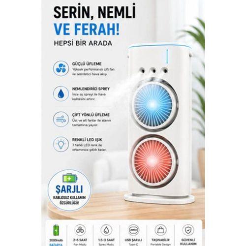Vothoon Çift Başlıklı Sprey Fan Nemlendirici Ve Renkli Led Işıklı Beyaz