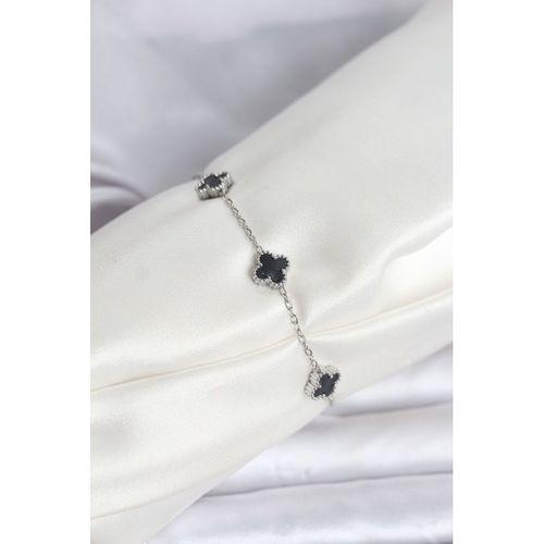 316L Çelik Gümüş Renk Siyah Baby Boy Yonca Bileklik