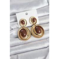 Kahverengi Sallantılı Damla Model Gold Renk Vintage Kadın Küpe